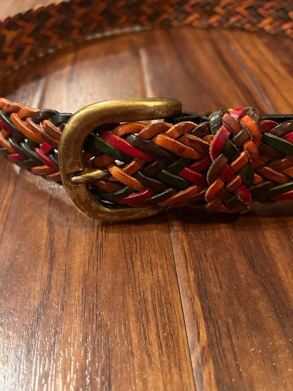 Vintage Talbots Multicolor Braided Genuine Leather Belt w/Brass Buckle, size L